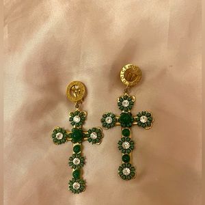 Beautiful green Dolce & Gabbana Cross Clip Earrings